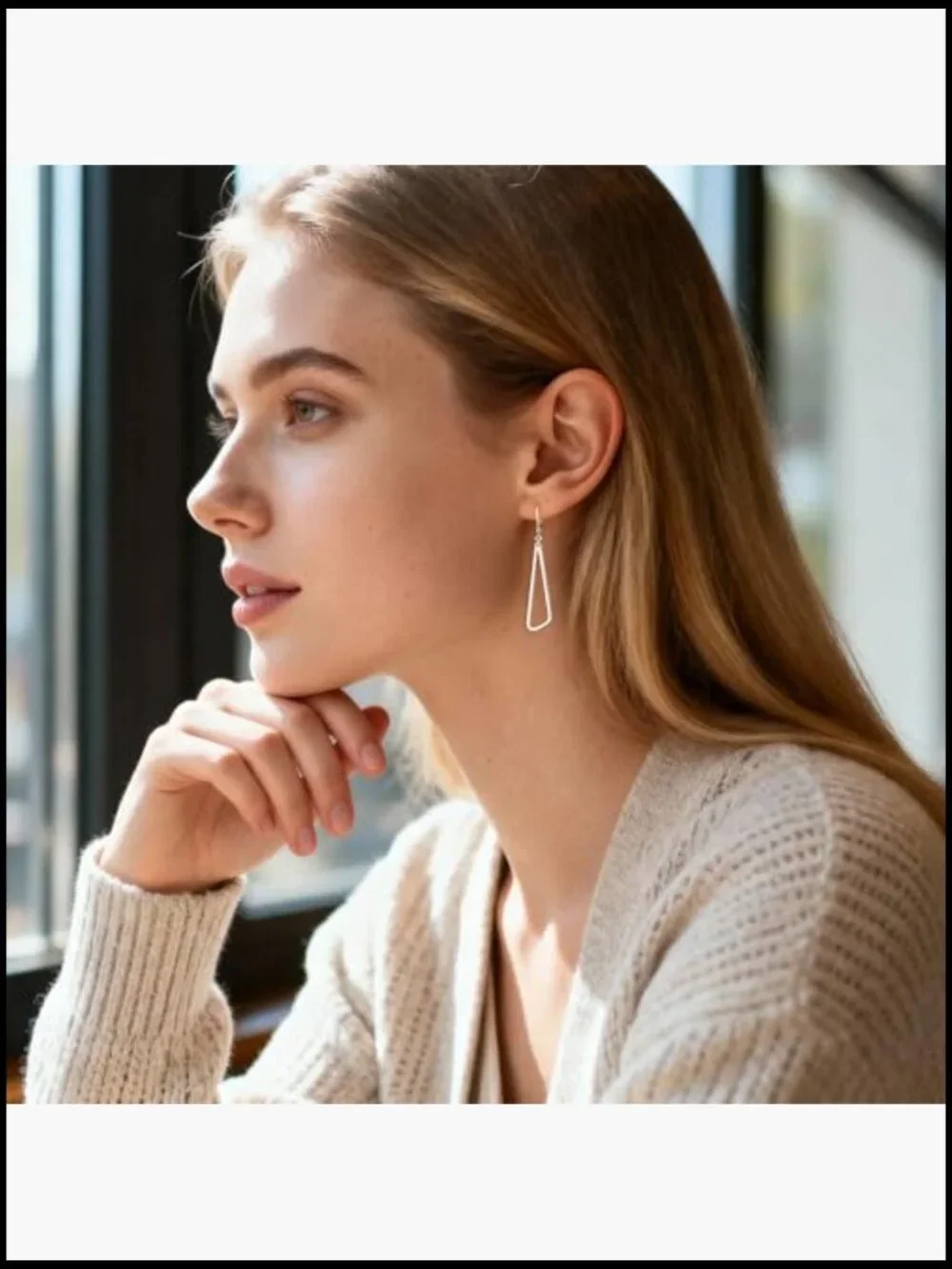 Sterling Silver Geometric Dangle Earrings Hypoallergenic Leverback Minimal Chic - Picture 2 of 7